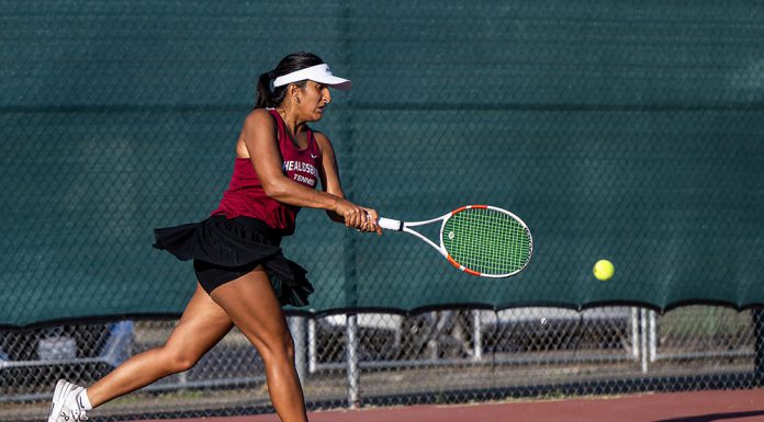 Serving up a winning season Meher Dhiman, Healdsburg's #1 singles player.