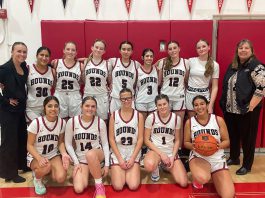 The 2025-26 Healdsburg High girls basketball team and coaches.