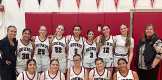 NCS title within reach for revived Lady Hounds The 2025-26 Healdsburg High girls basketball team and coaches.