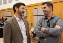 Healdsburg city manager Jeff Kay and Eddy Cumings of SMART