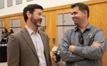 Healdsburg city manager Jeff Kay and Eddy Cumings of SMART