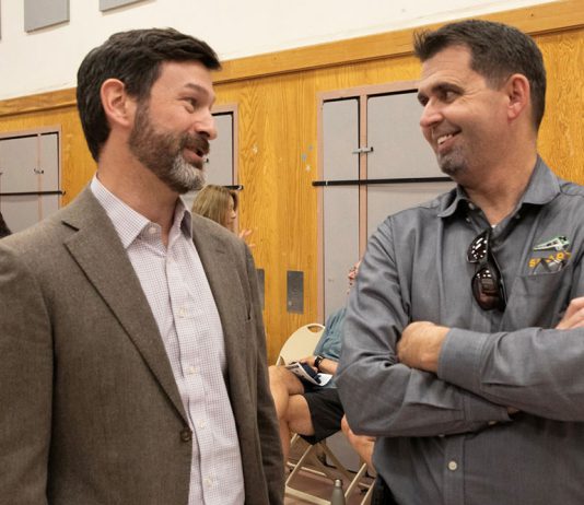 Healdsburg city manager Jeff Kay and Eddy Cumings of SMART