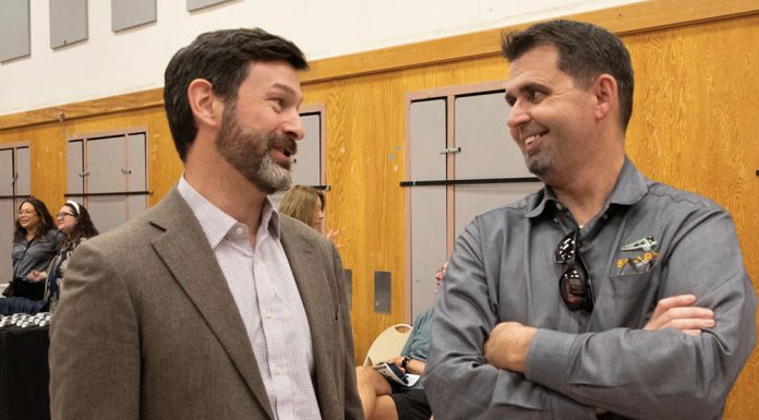 Healdsburg city manager Jeff Kay and Eddy Cumings of SMART