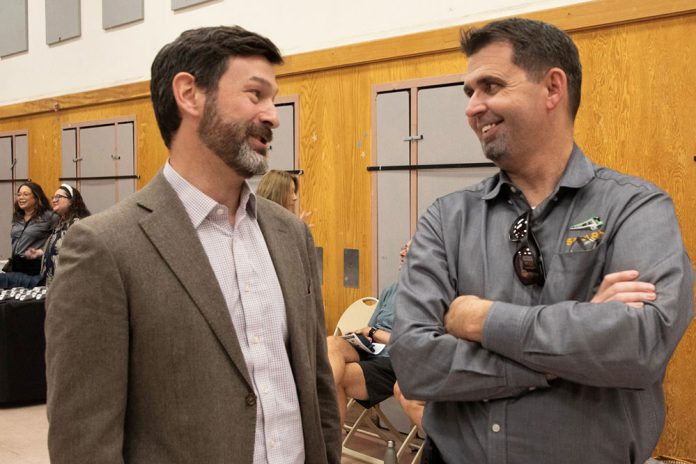 Healdsburg city manager Jeff Kay and Eddy Cumings of SMART