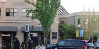 Police cars downtown