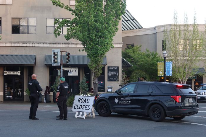 Police cars downtown