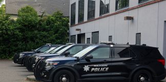 Police cars in a parking lot