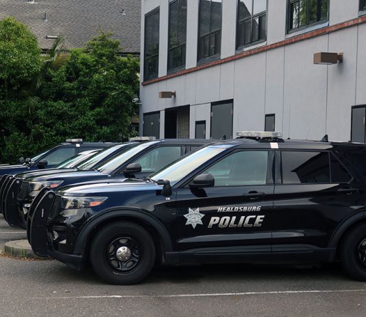 Police cars in a parking lot