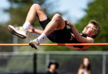 Jasper clears the bar in high jump Teague Jasper clears 6"- 7".