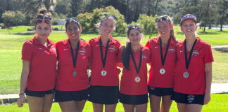 When sub-par play is a good thing INDIVIDUAL TEAM This year’s varsity girls golf team, from left: Natalia Arreguin, Amber Dhiman, Zella Santana, Brooklyn Viramontes, Keira Au and Siena Yeilding.