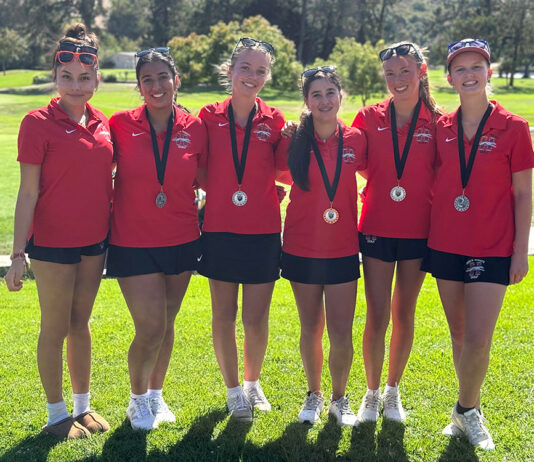 INDIVIDUAL TEAM This year’s varsity girls golf team, from left: Natalia Arreguin, Amber Dhiman, Zella Santana, Brooklyn Viramontes, Keira Au and Siena Yeilding.