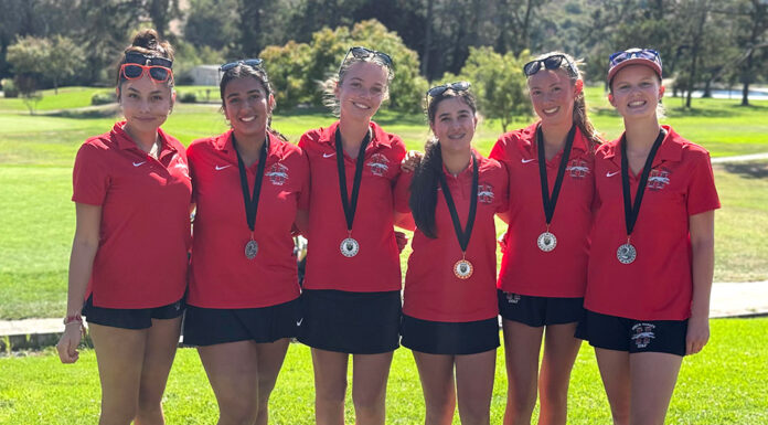 When sub-par play is a good thing INDIVIDUAL TEAM This year’s varsity girls golf team, from left: Natalia Arreguin, Amber Dhiman, Zella Santana, Brooklyn Viramontes, Keira Au and Siena Yeilding.